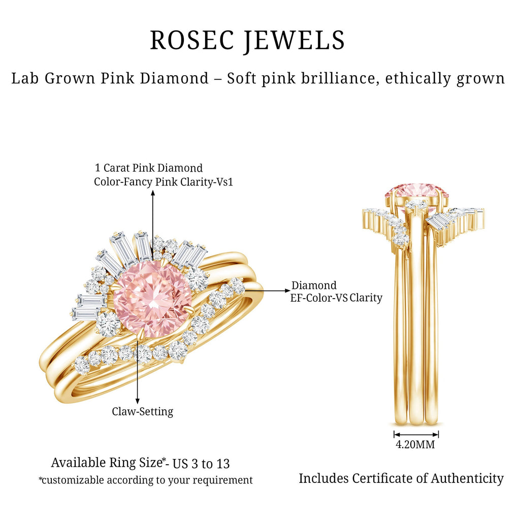 Lab Grown Pink Diamond Ring - IGI Certified Bridal Trio With White Diamond Accents