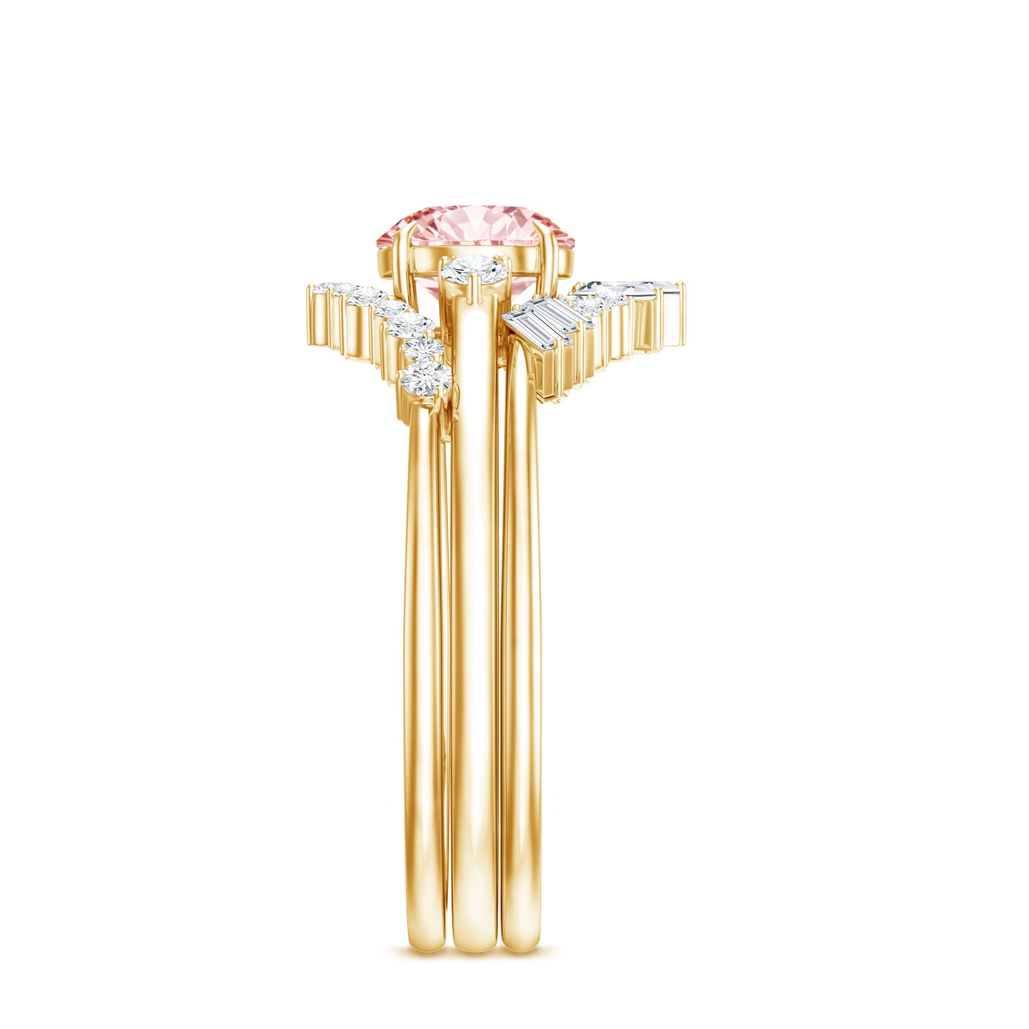 Lab Grown Pink Diamond Ring - IGI Certified Bridal Trio With White Diamond Accents
