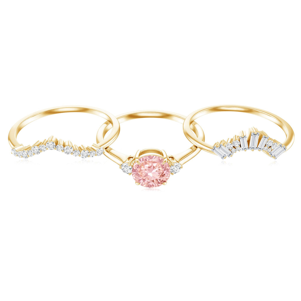 Lab Grown Pink Diamond Ring - IGI Certified Bridal Trio With White Diamond Accents
