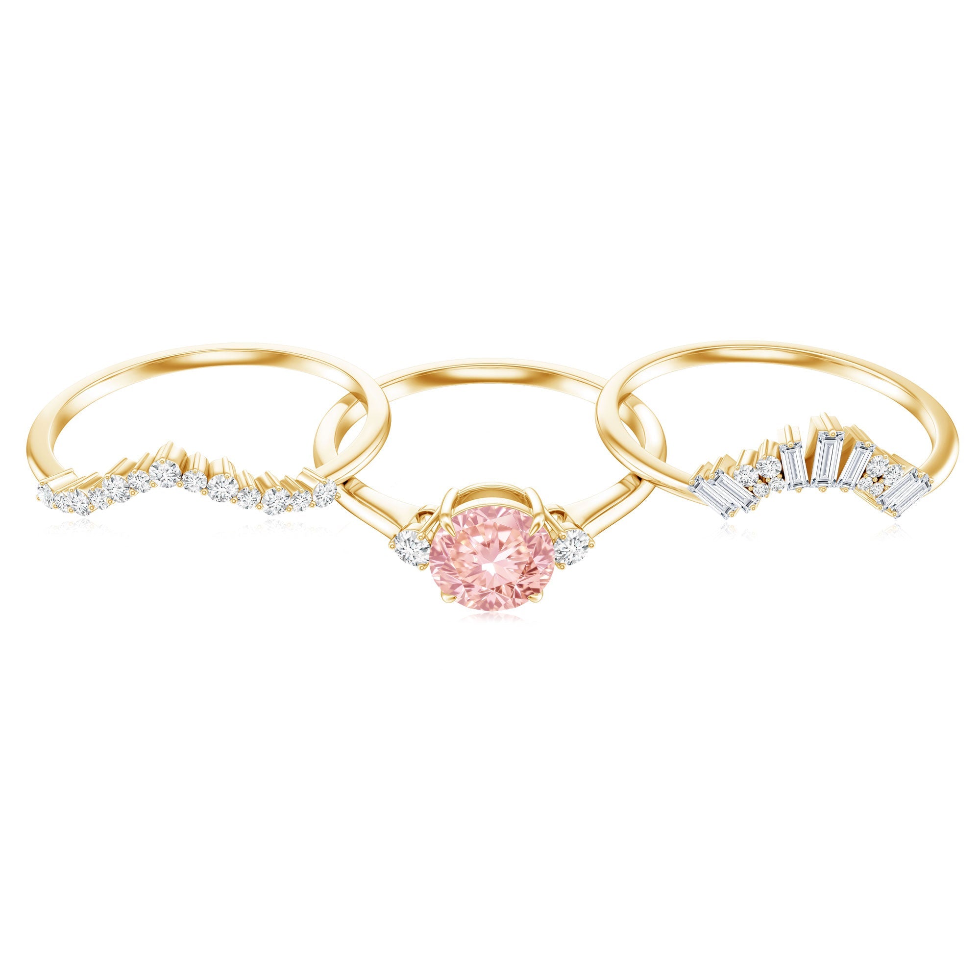 Lab Grown Pink Diamond Ring - IGI Certified Bridal Trio With White Diamond Accents