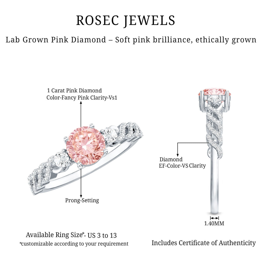 Lab Grown Pink Diamond Ring - 1 Carat Fancy Pink Diamond Engagement Ring, IGI Certified
