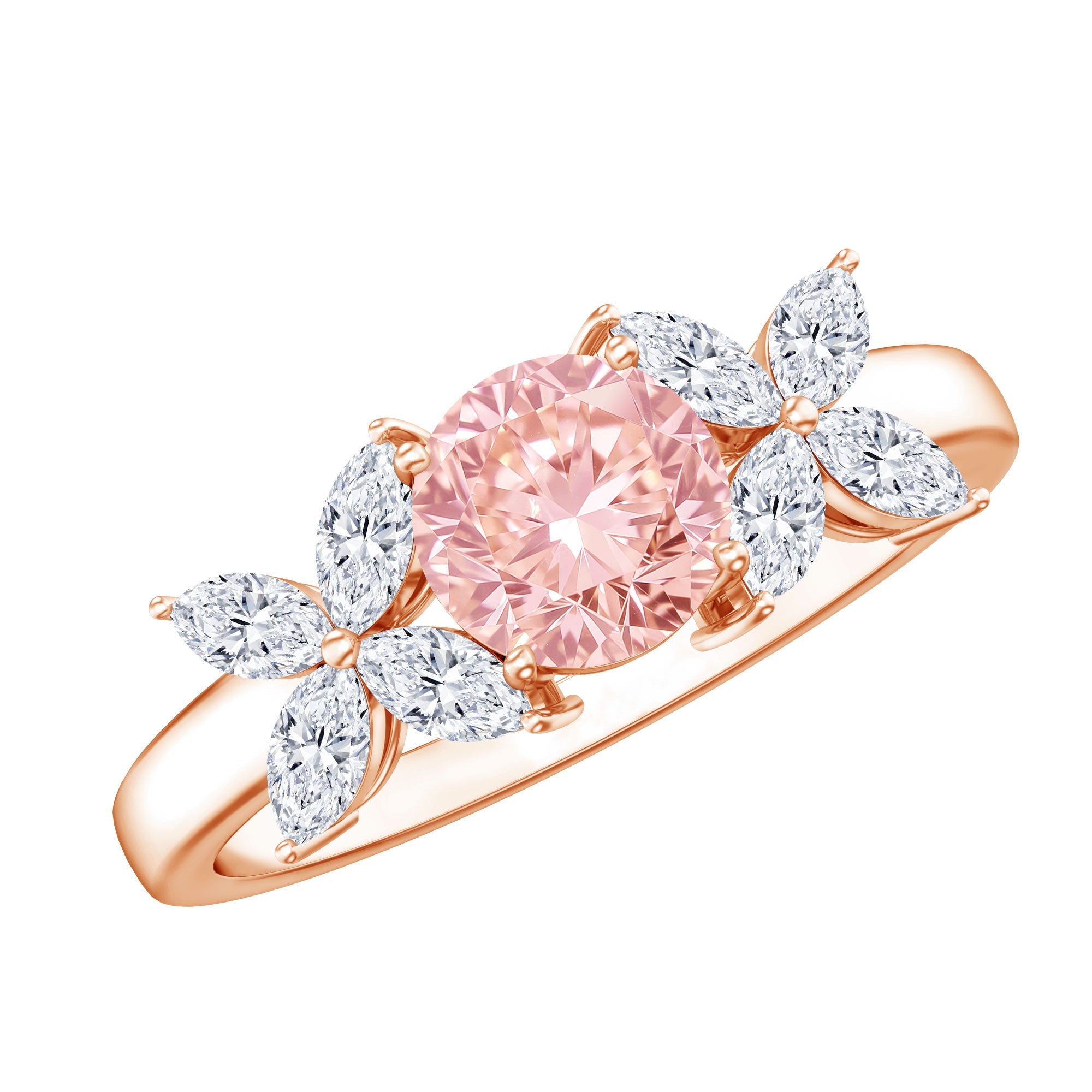 Lab Grown Pink Diamond Ring – Rose Gold Flower Engagement Ring With Marquise Diamonds