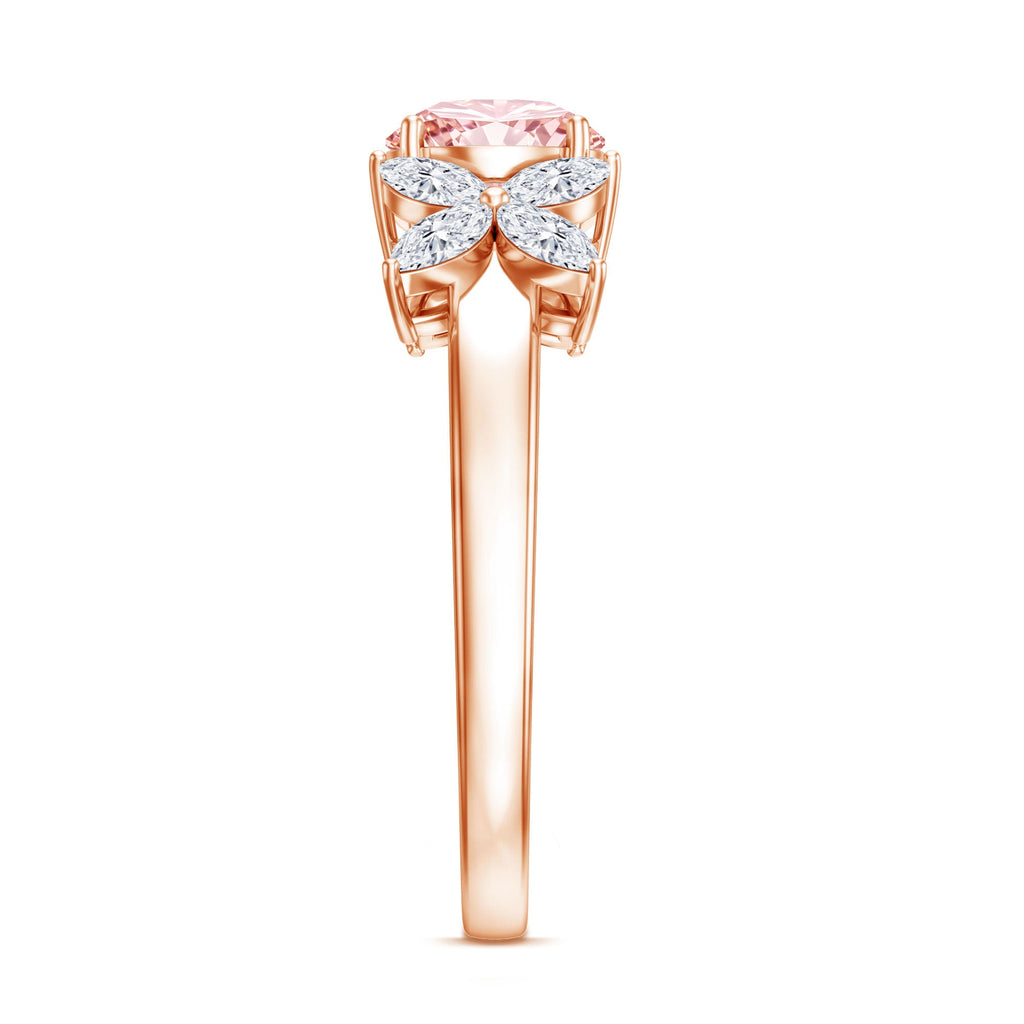 Lab Grown Pink Diamond Ring – Rose Gold Flower Engagement Ring With Marquise Diamonds