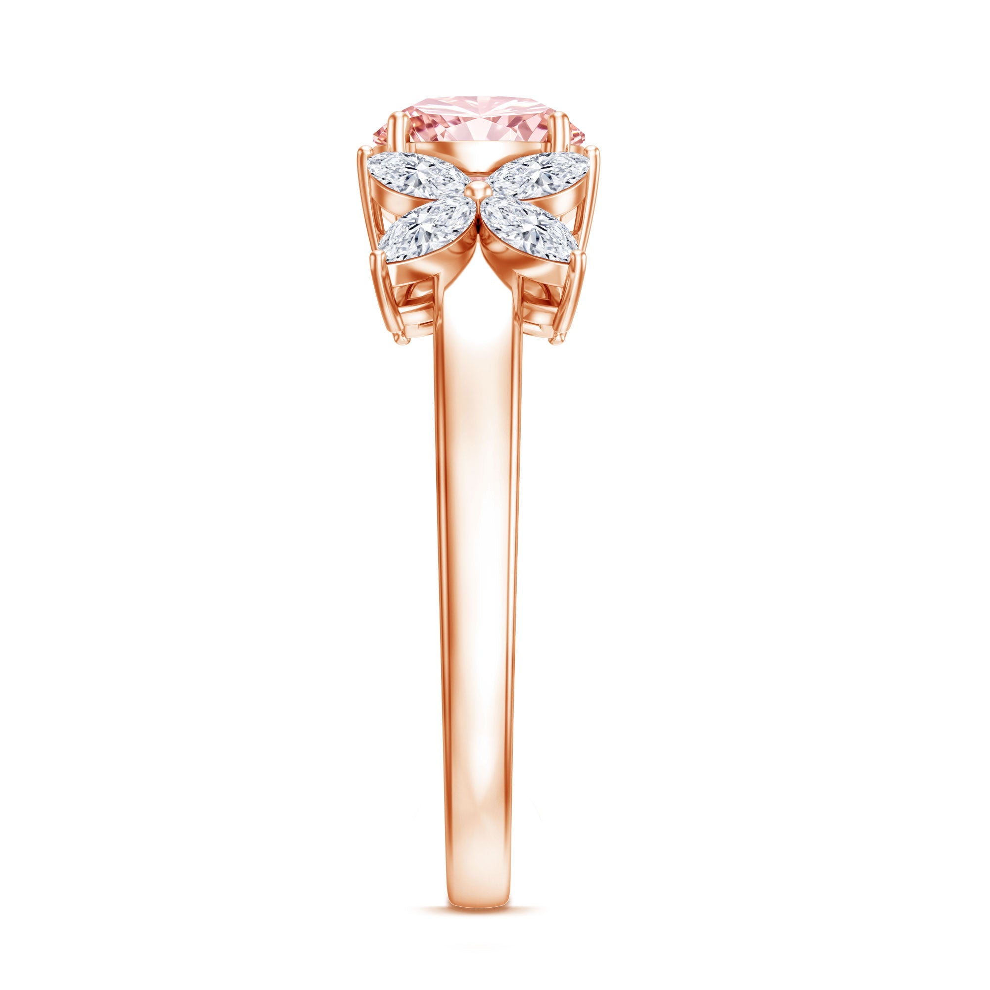 Lab Grown Pink Diamond Ring – Rose Gold Flower Engagement Ring With Marquise Diamonds