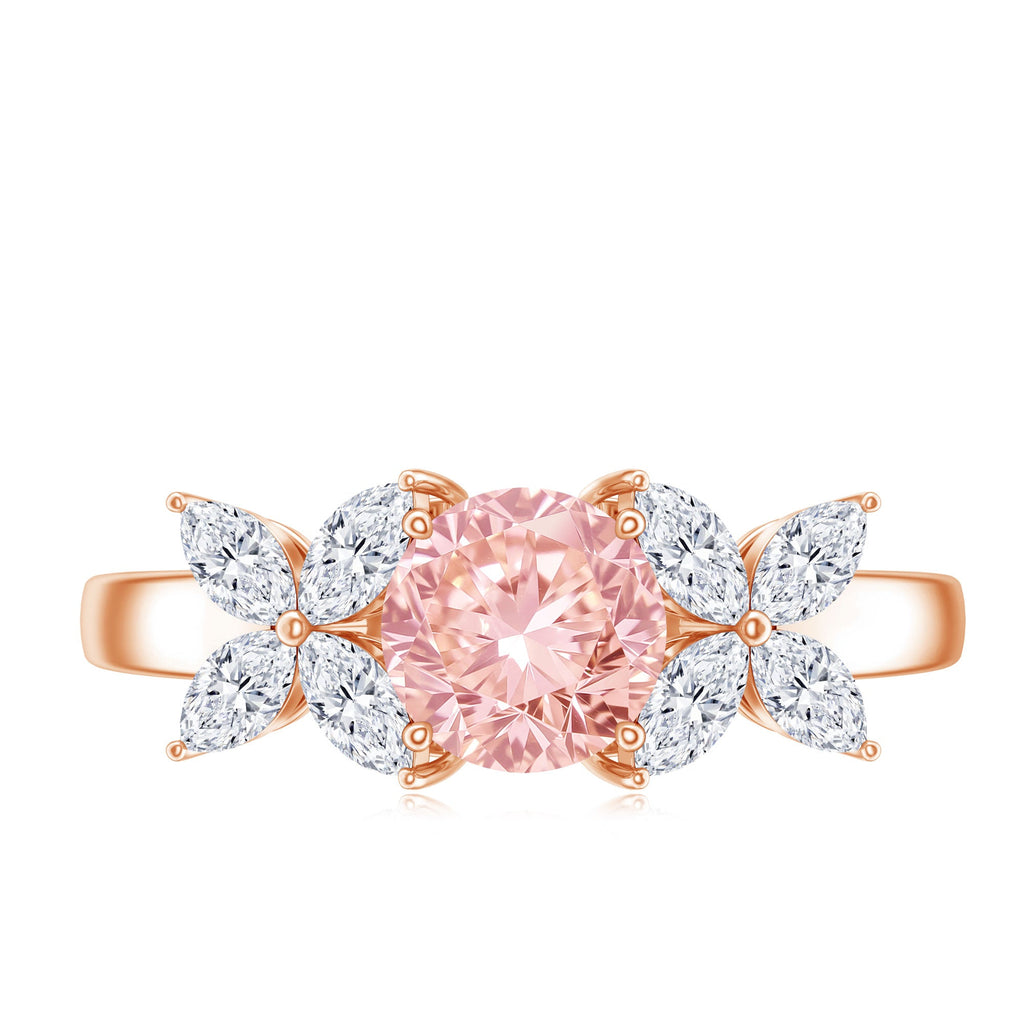 Lab Grown Pink Diamond Ring – Rose Gold Flower Engagement Ring With Marquise Diamonds