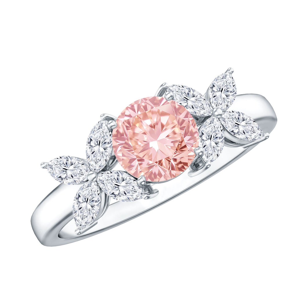 Lab Grown Pink Diamond Ring – Rose Gold Flower Engagement Ring With Marquise Diamonds