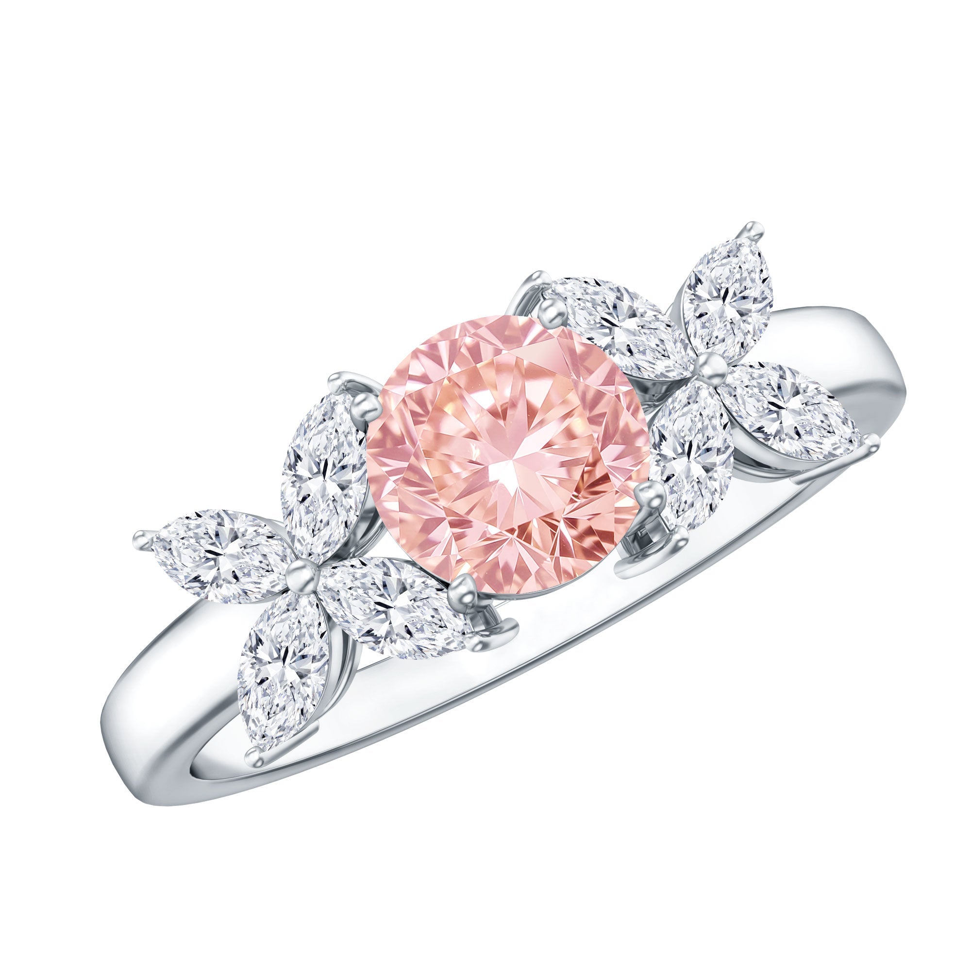 Lab Grown Pink Diamond Ring – Rose Gold Flower Engagement Ring With Marquise Diamonds