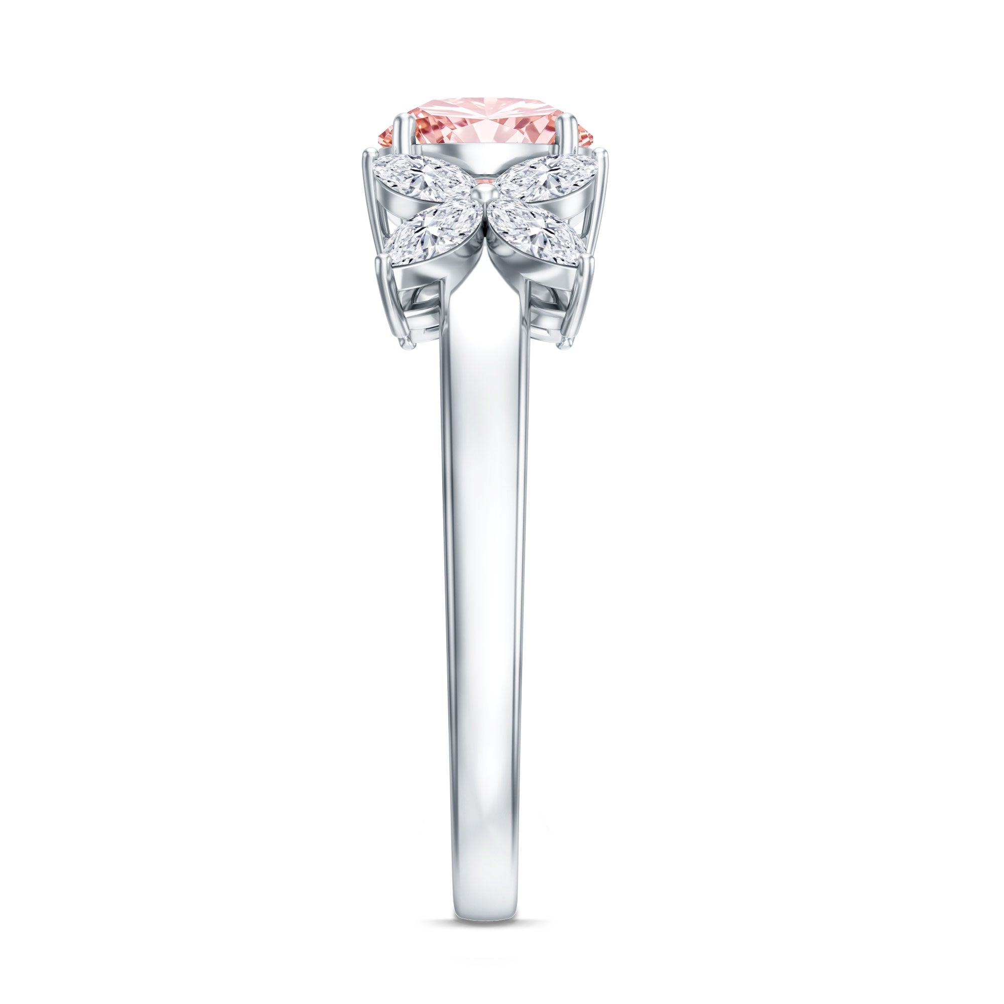Lab Grown Pink Diamond Ring – Rose Gold Flower Engagement Ring With Marquise Diamonds