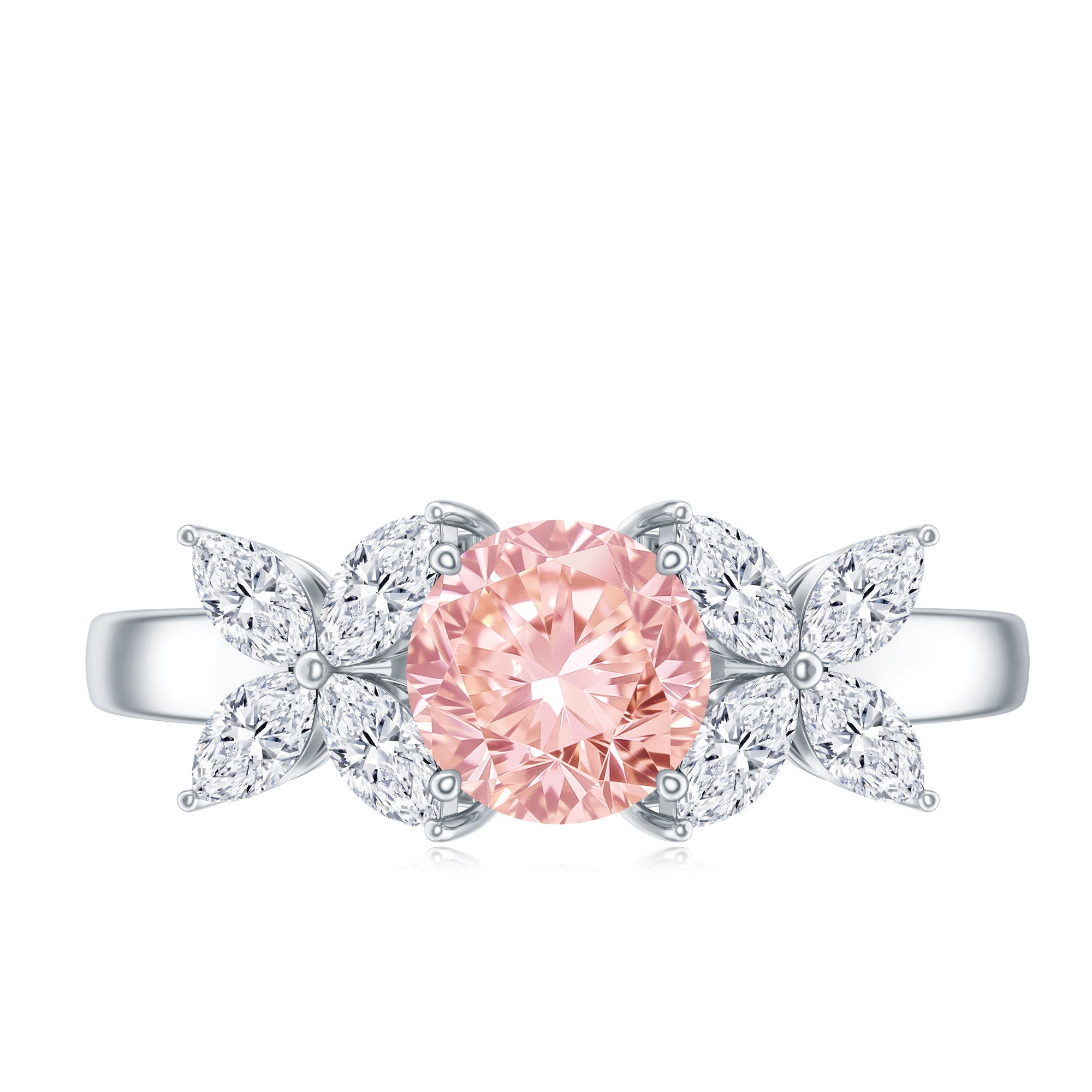 Lab Grown Pink Diamond Ring – Rose Gold Flower Engagement Ring With Marquise Diamonds