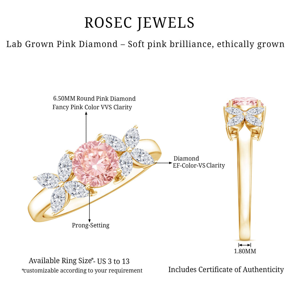 Lab Grown Pink Diamond Ring – Rose Gold Flower Engagement Ring With Marquise Diamonds
