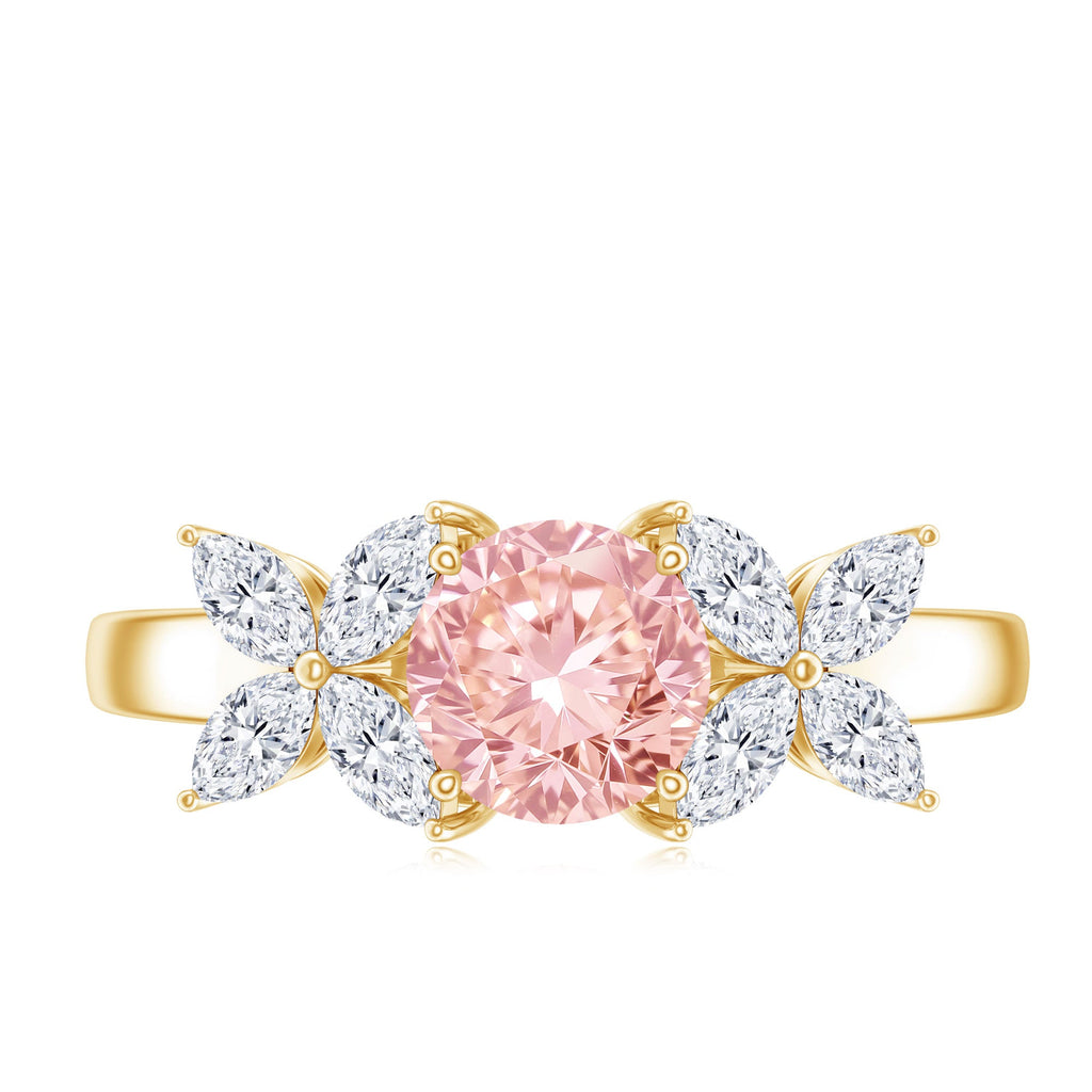 Lab Grown Pink Diamond Ring – Rose Gold Flower Engagement Ring With Marquise Diamonds