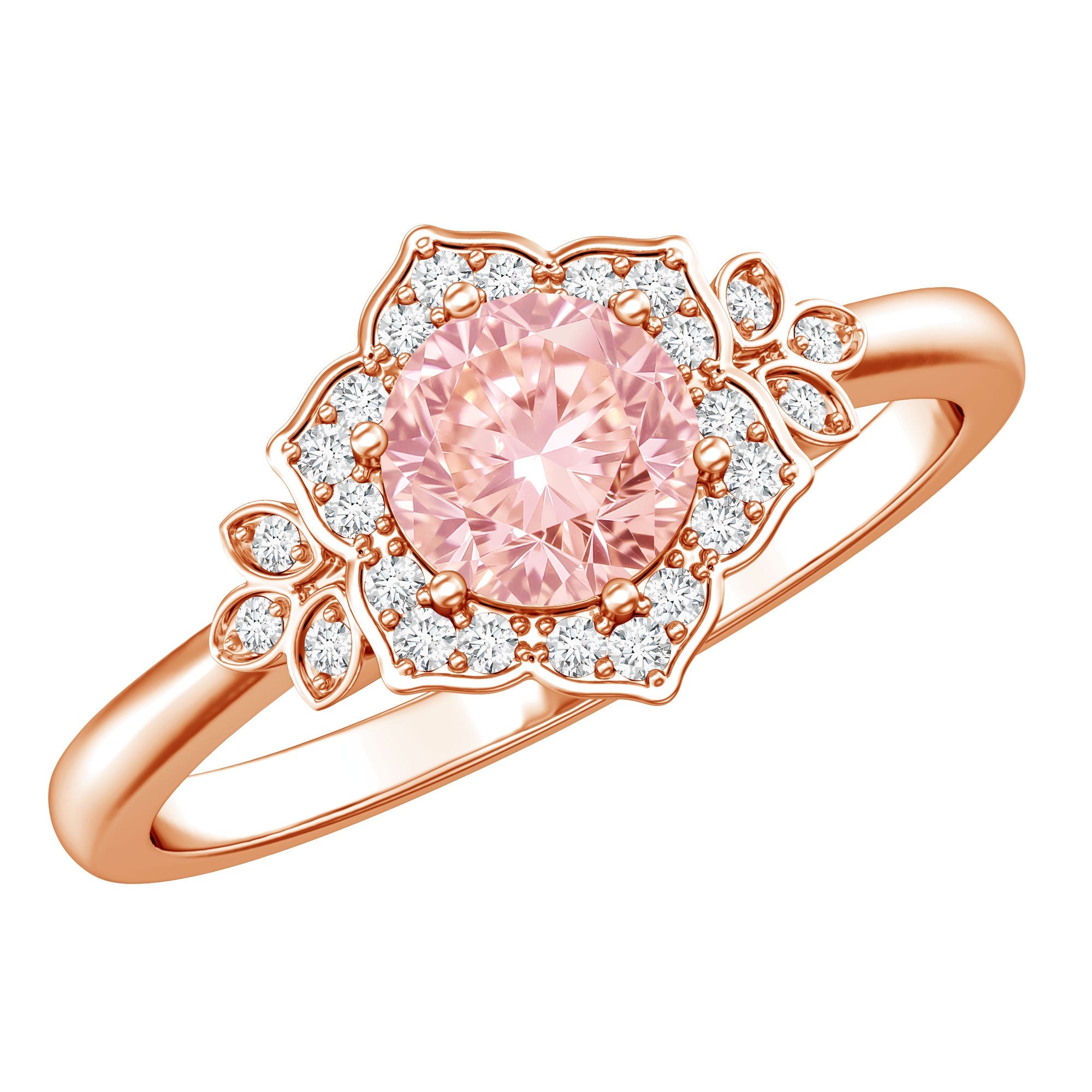 Lab Grown Diamond Ring – 1 Carat Pink Diamond Designer Engagement Ring with IGI Certificate