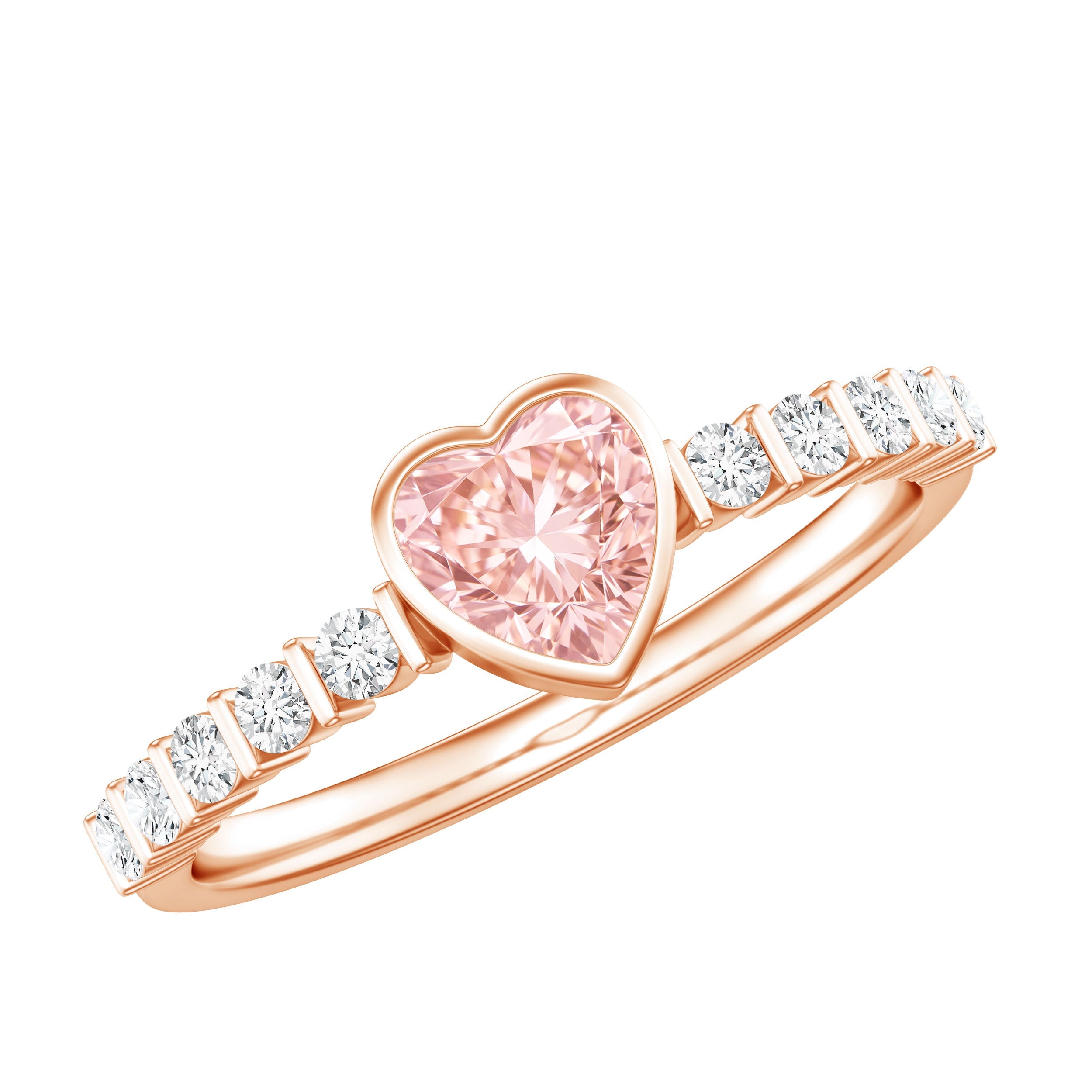 Lab Grown Pink Diamond Ring – 1 Ct Heart Shape Engagement Ring with Side Stones