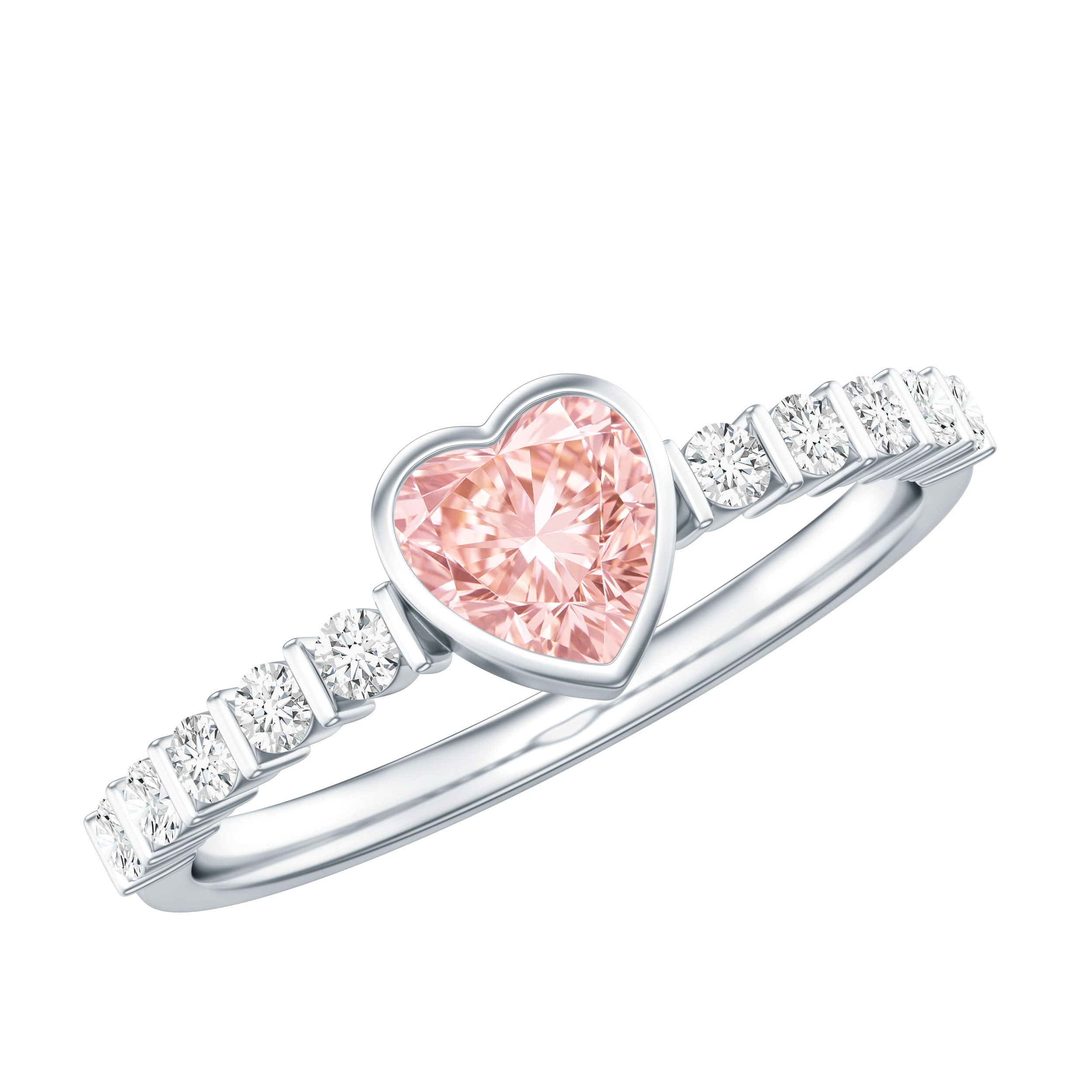 Lab Grown Pink Diamond Ring – 1 Ct Heart Shape Engagement Ring with Side Stones
