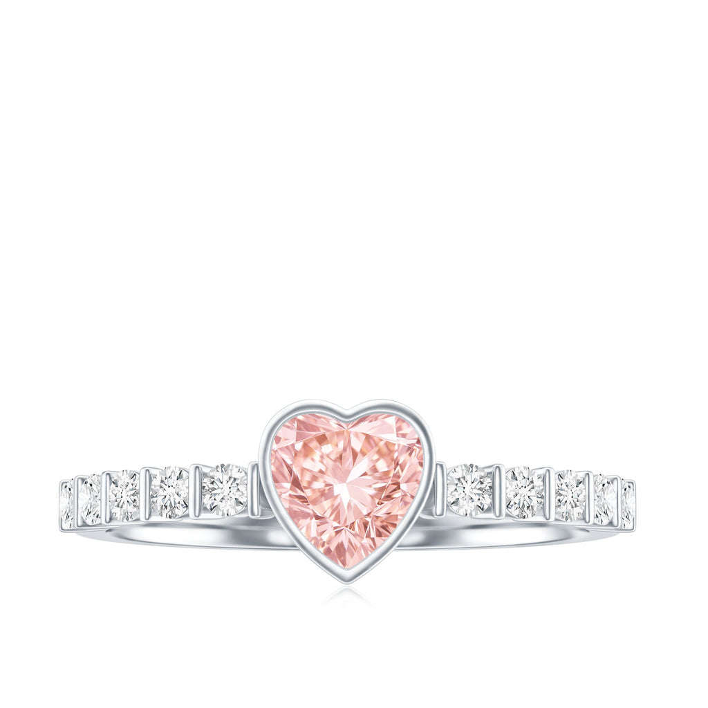 Lab Grown Pink Diamond Ring – 1 Ct Heart Shape Engagement Ring with Side Stones