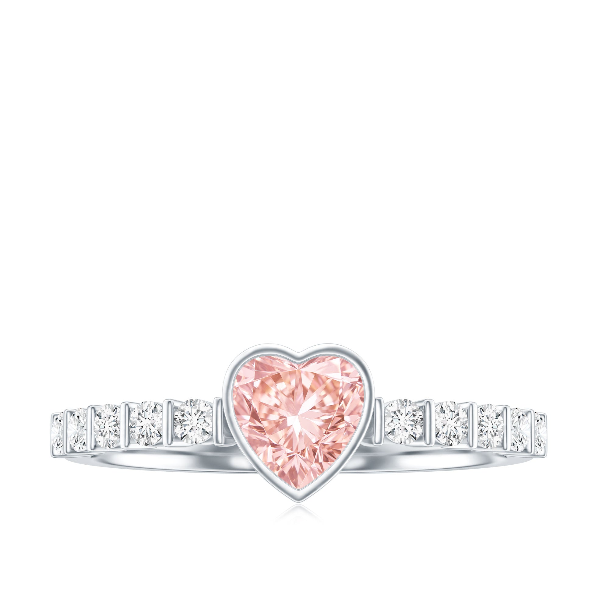 Lab Grown Pink Diamond Ring – 1 Ct Heart Shape Engagement Ring with Side Stones