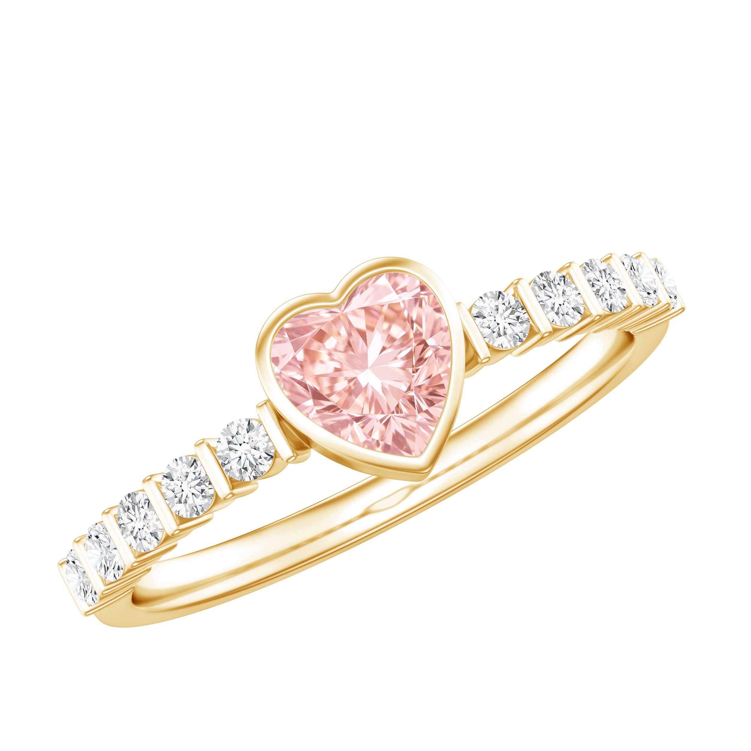 Lab Grown Pink Diamond Ring – 1 Ct Heart Shape Engagement Ring with Side Stones