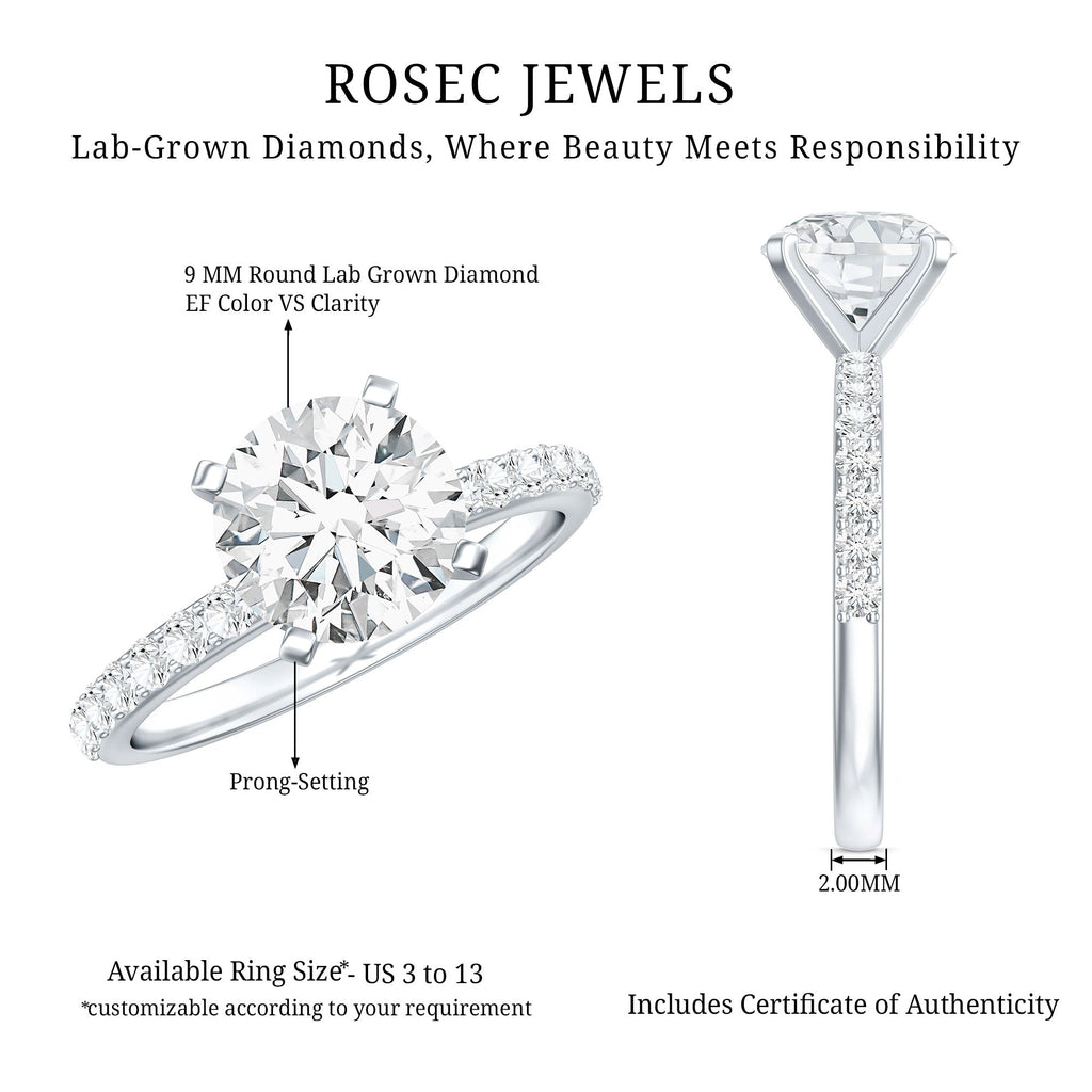 3 Carat Lab Diamond Ring – IGI Certified Solitaire Engagement Ring With Side Stones