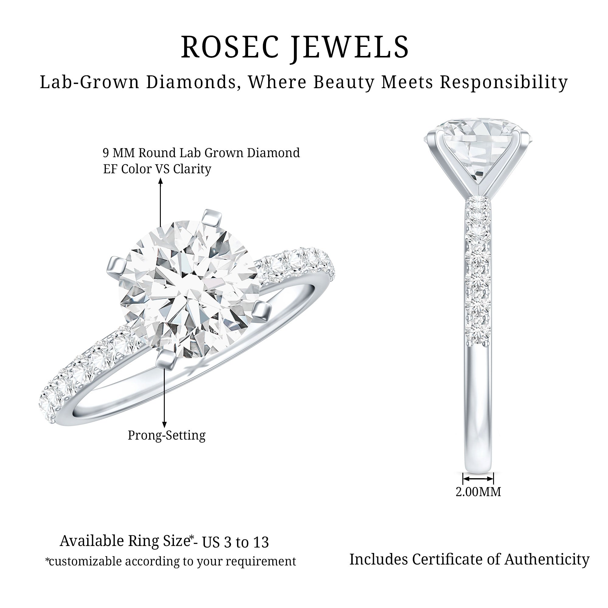 3 Carat Lab Diamond Ring – IGI Certified Solitaire Engagement Ring With Side Stones