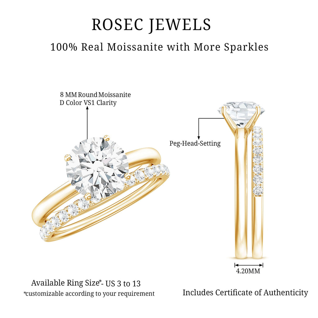 Moissanite Wedding Ring - Certified 2 Carat Solitaire Engagement Set | Gold Plated Silver
