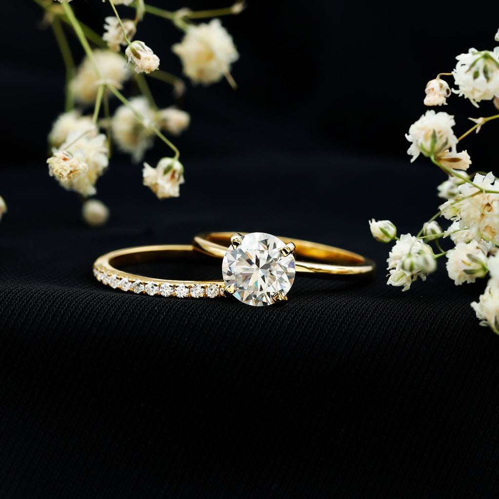 Moissanite Wedding Ring - Certified 2 Carat Solitaire Engagement Set | Gold Plated Silver