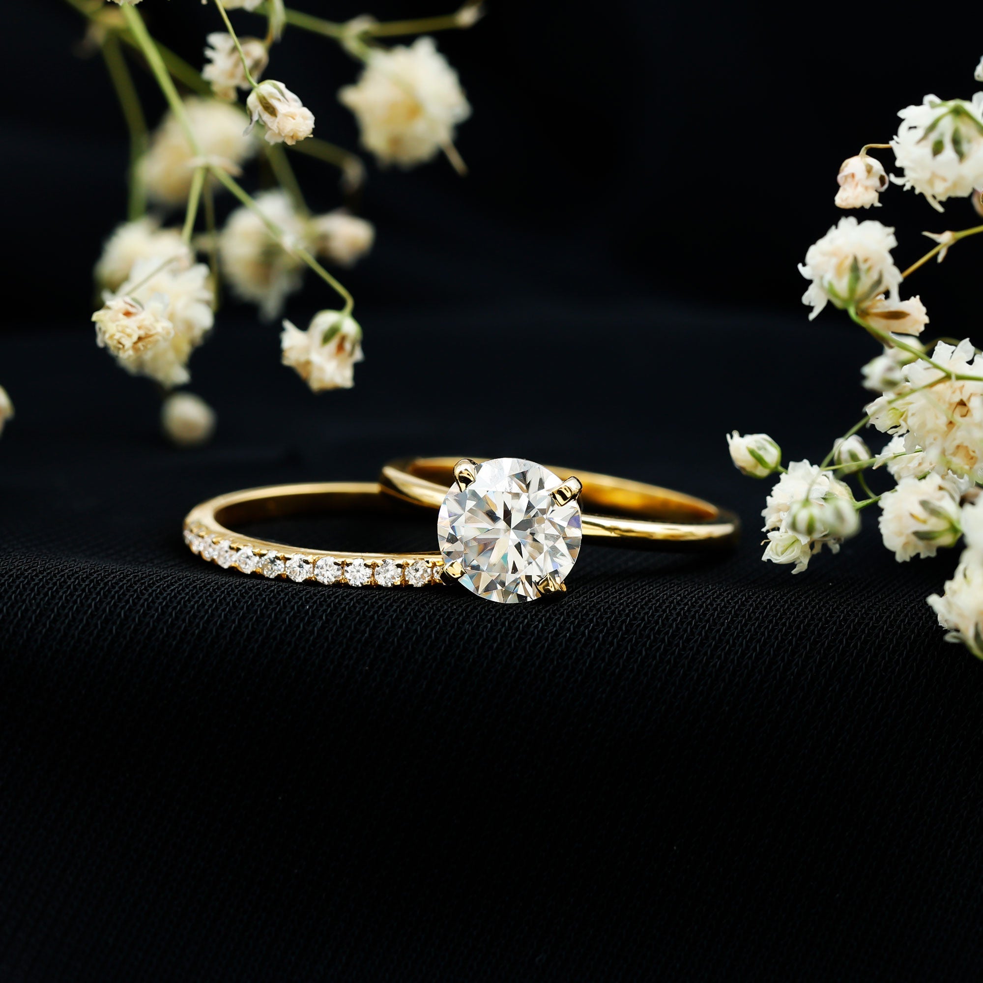 Moissanite Wedding Ring - Certified 2 Carat Solitaire Engagement Set | Gold Plated Silver