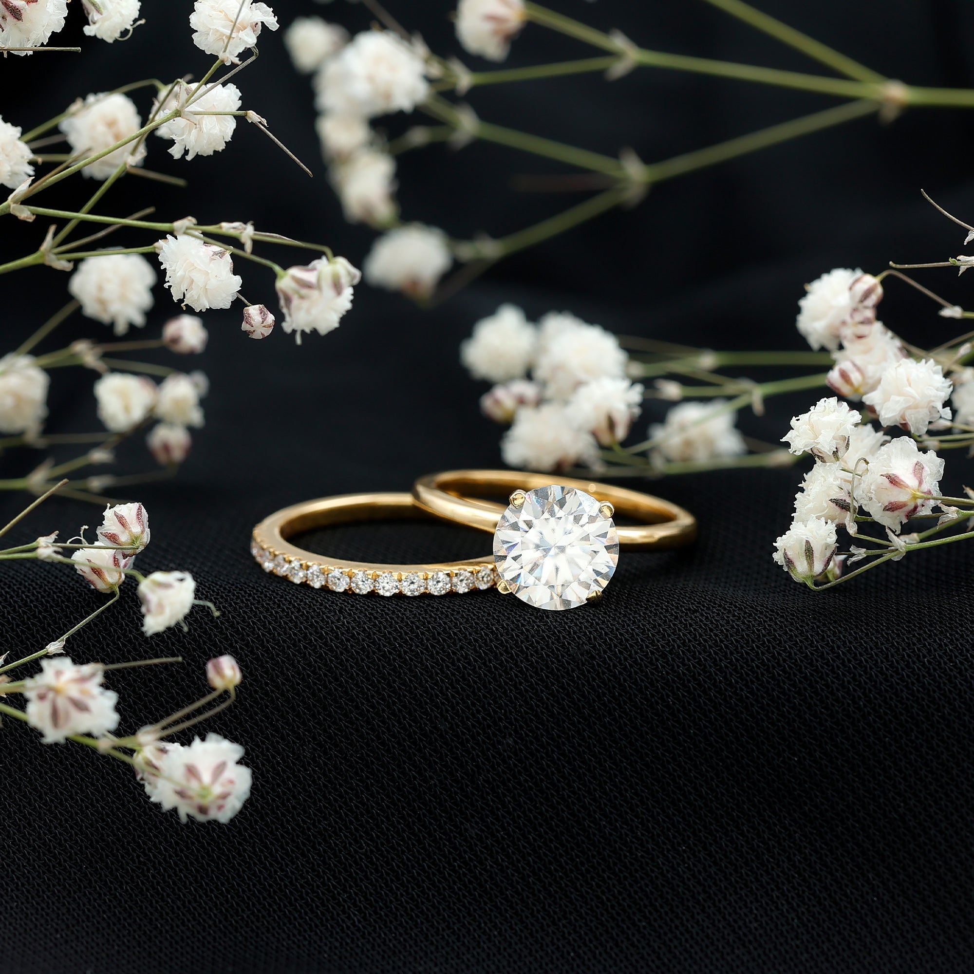 Moissanite Wedding Ring - Certified 2 Carat Solitaire Engagement Set | Gold Plated Silver