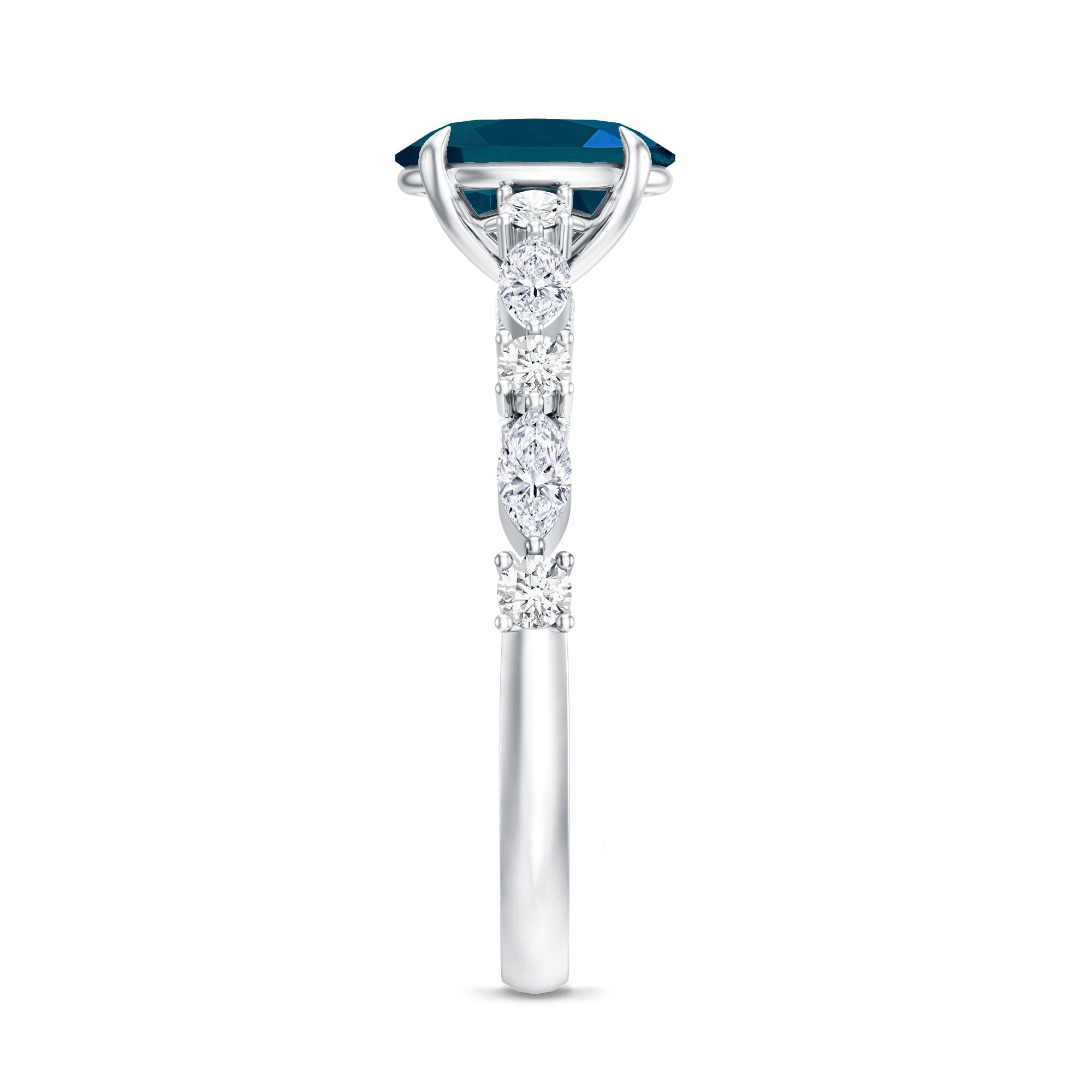 1 Carat Oval Cut London Blue Topaz Engagement Ring with Diamond Accent