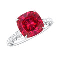 Lab Created Ruby Ring – 2 Carat Cushion Cut Ruby Engagement Ring With Diamond Side Stones