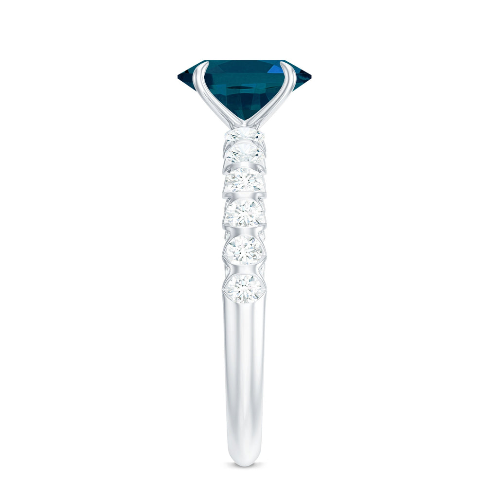1 Carat Oval Cut London Blue Topaz Solitaire Engagement Ring with Diamond Side Stones