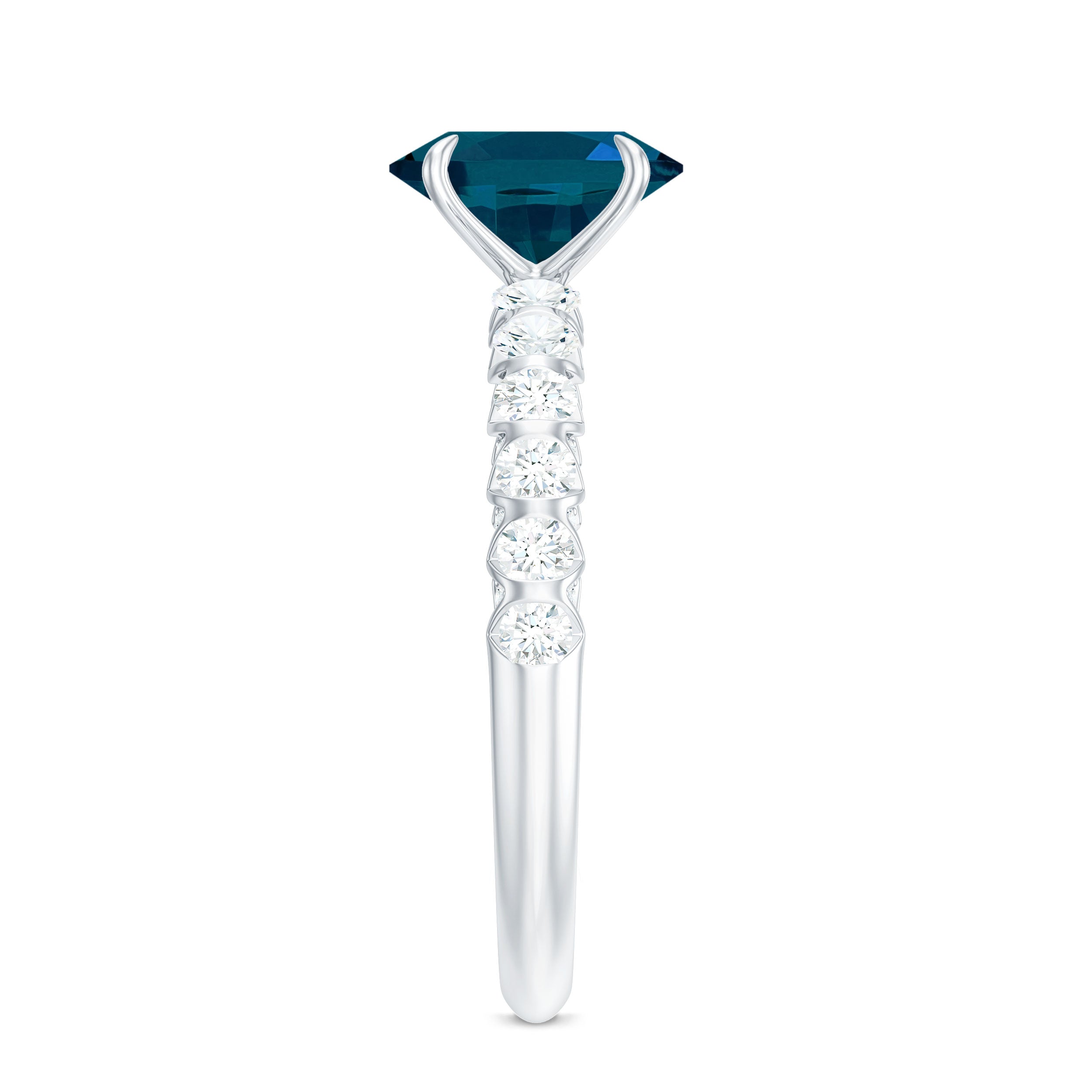 1 Carat Oval Cut London Blue Topaz Solitaire Engagement Ring with Diamond Side Stones