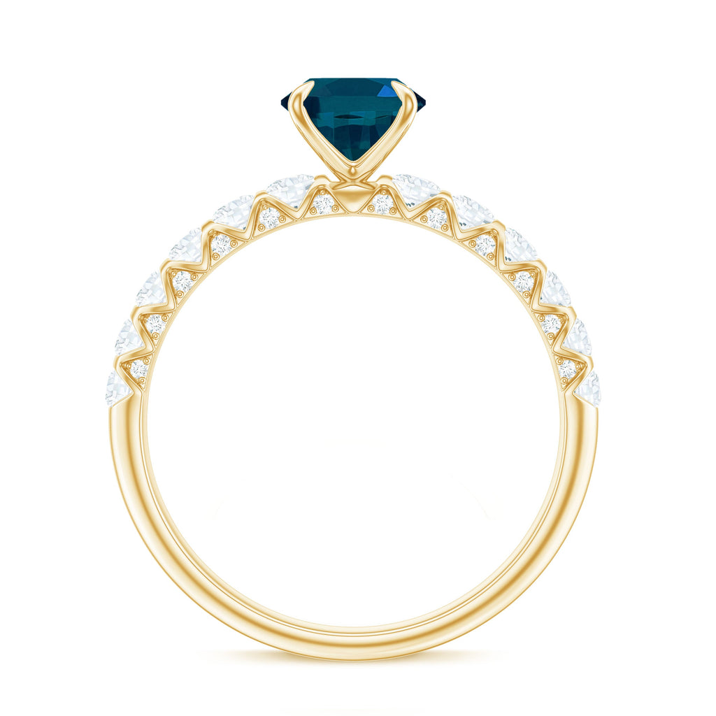 1 Carat Oval Cut London Blue Topaz Solitaire Engagement Ring with Diamond Side Stones
