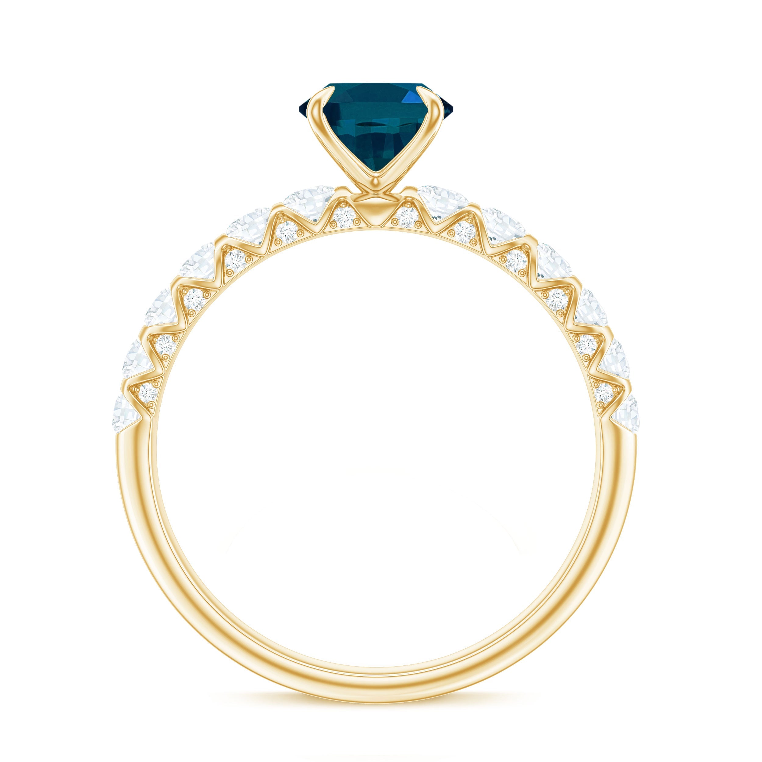 1 Carat Oval Cut London Blue Topaz Solitaire Engagement Ring with Diamond Side Stones