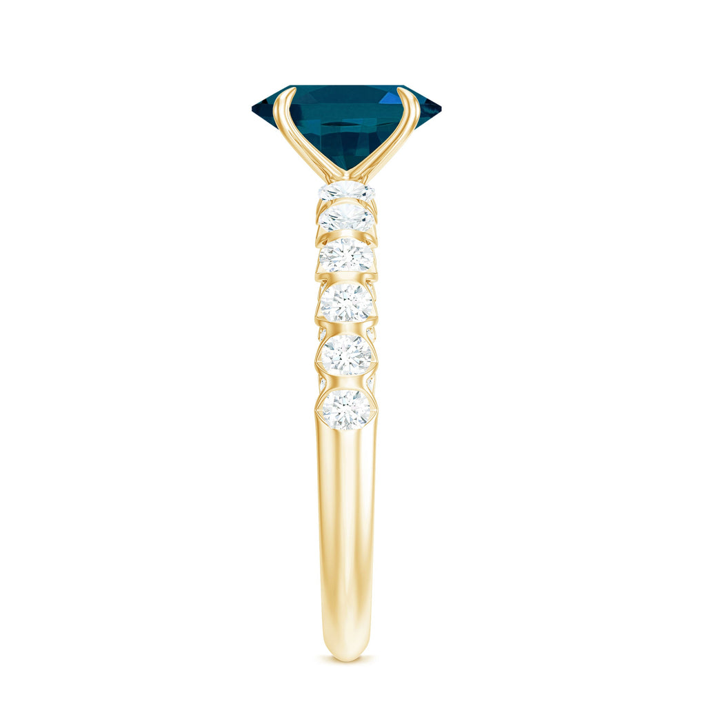 1 Carat Oval Cut London Blue Topaz Solitaire Engagement Ring with Diamond Side Stones
