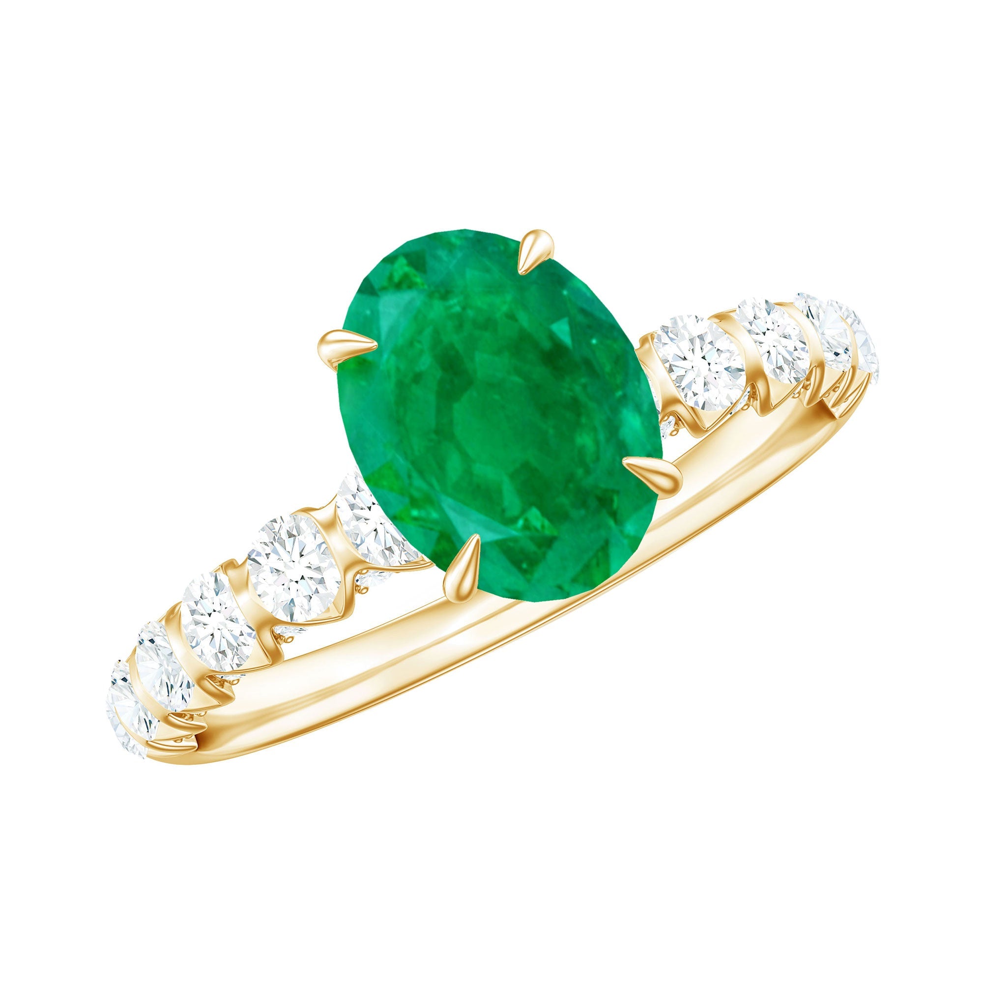 Emerald Engagement Ring – 1.2 Carat Oval Emerald with Diamond Side Stones | Claw Setting