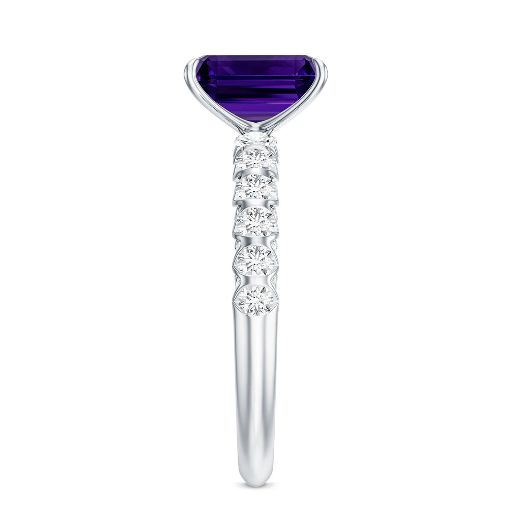 Real 1.4 Carat Amethyst Emerald Cut Engagement Ring with Diamond