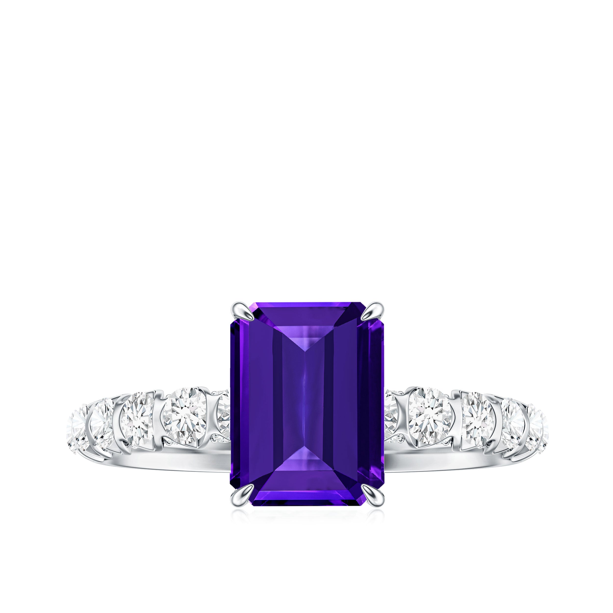 Real 1.4 Carat Amethyst Emerald Cut Engagement Ring with Diamond