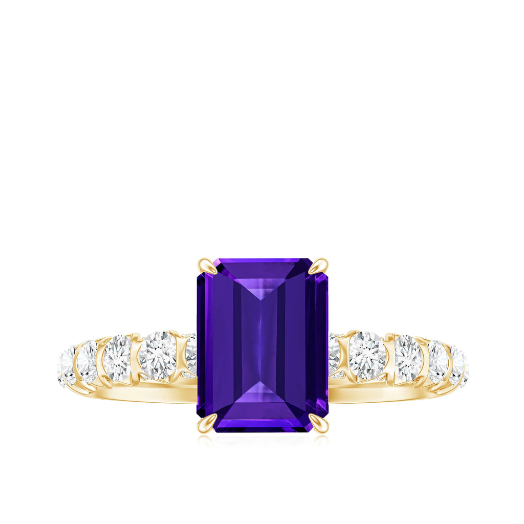 Real 1.4 Carat Amethyst Emerald Cut Engagement Ring with Diamond