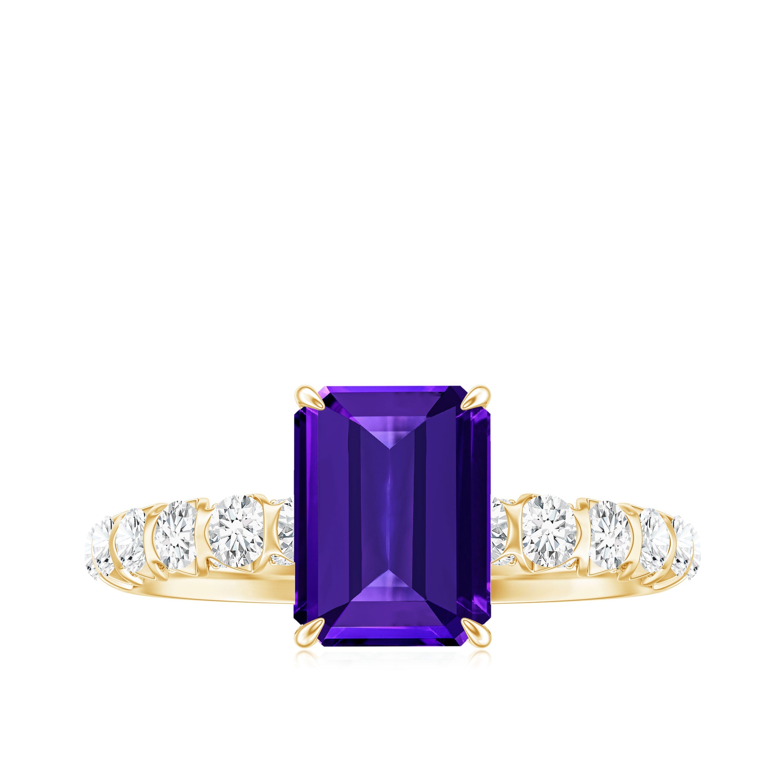 Real 1.4 Carat Amethyst Emerald Cut Engagement Ring with Diamond