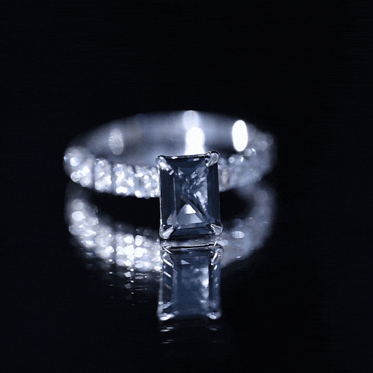 2.25 Carat Emerald Cut London Blue Topaz Engagement Ring with Diamond Side Stones