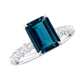 2.25 Carat Emerald Cut London Blue Topaz Engagement Ring with Diamond Side Stones