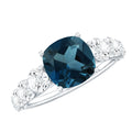 2.8 Carat Cushion Cut London Blue Topaz Solitaire Engagement Ring with Moissanite Side Stones