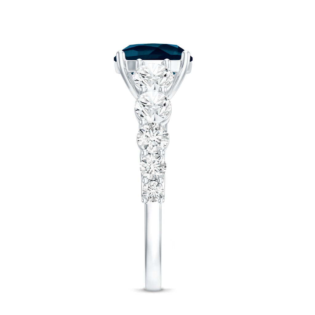 2.8 Carat Cushion Cut London Blue Topaz Solitaire Engagement Ring with Moissanite Side Stones