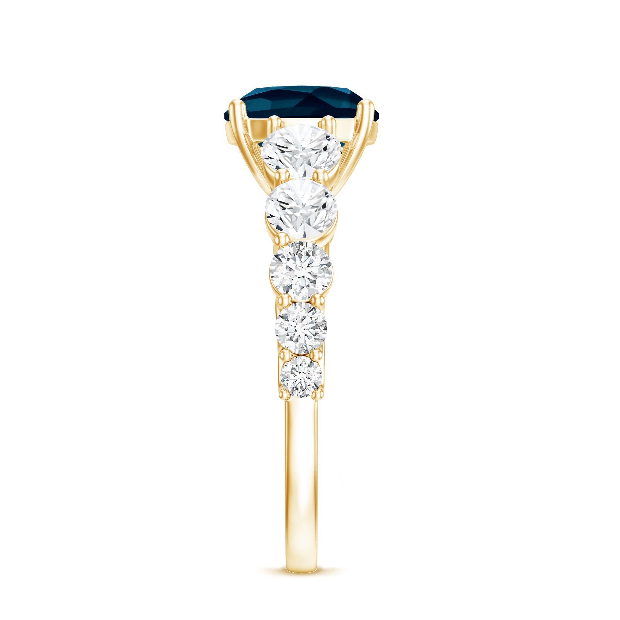 2.8 Carat Cushion Cut London Blue Topaz Solitaire Engagement Ring with Moissanite Side Stones