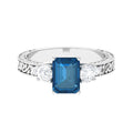 2.25 Carat Emerald Cut London Blue Topaz Statement Ring with Engraved Shank
