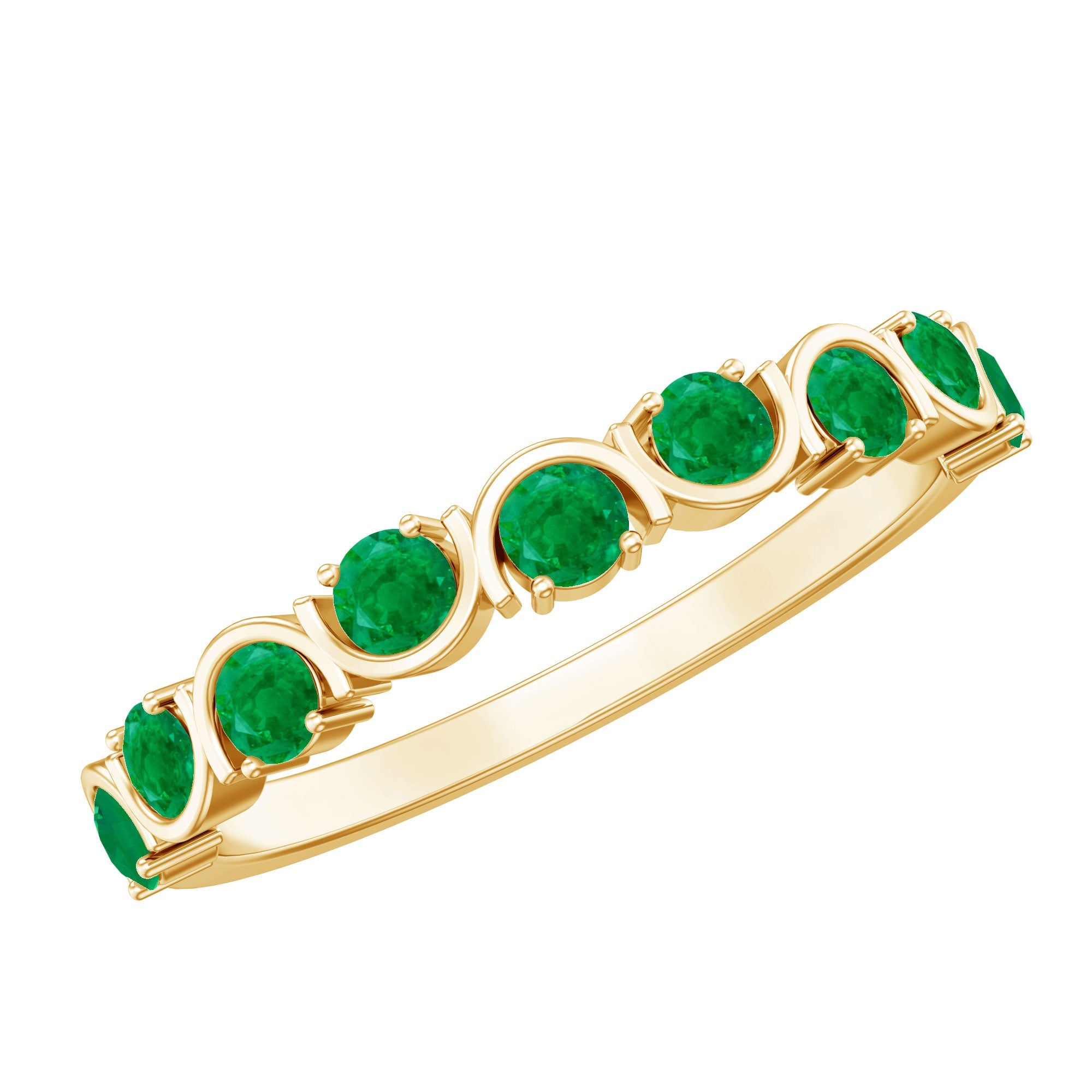 Emerald Half Eternity Ring – Stackable Green Gemstone Band With AAA Quality Emerald