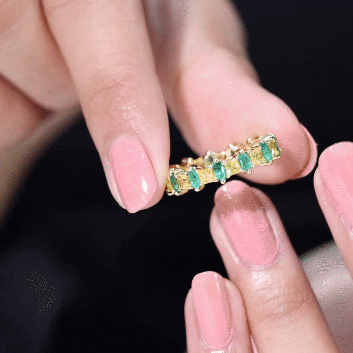 Emerald Eternity Band – Prong Setting Jewelry With Yellow Sapphire & Emerald And Sapphire Ring