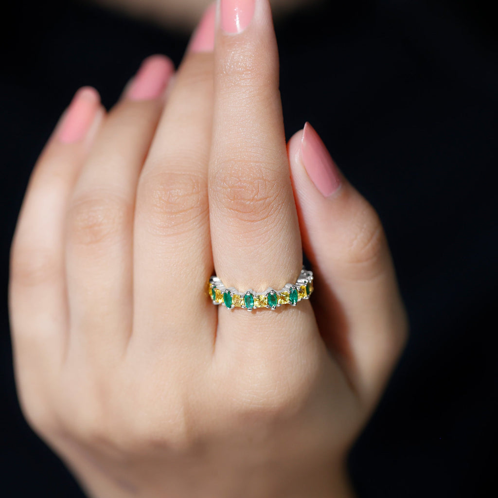 Emerald Eternity Band – Prong Setting Jewelry With Yellow Sapphire & Emerald And Sapphire Ring