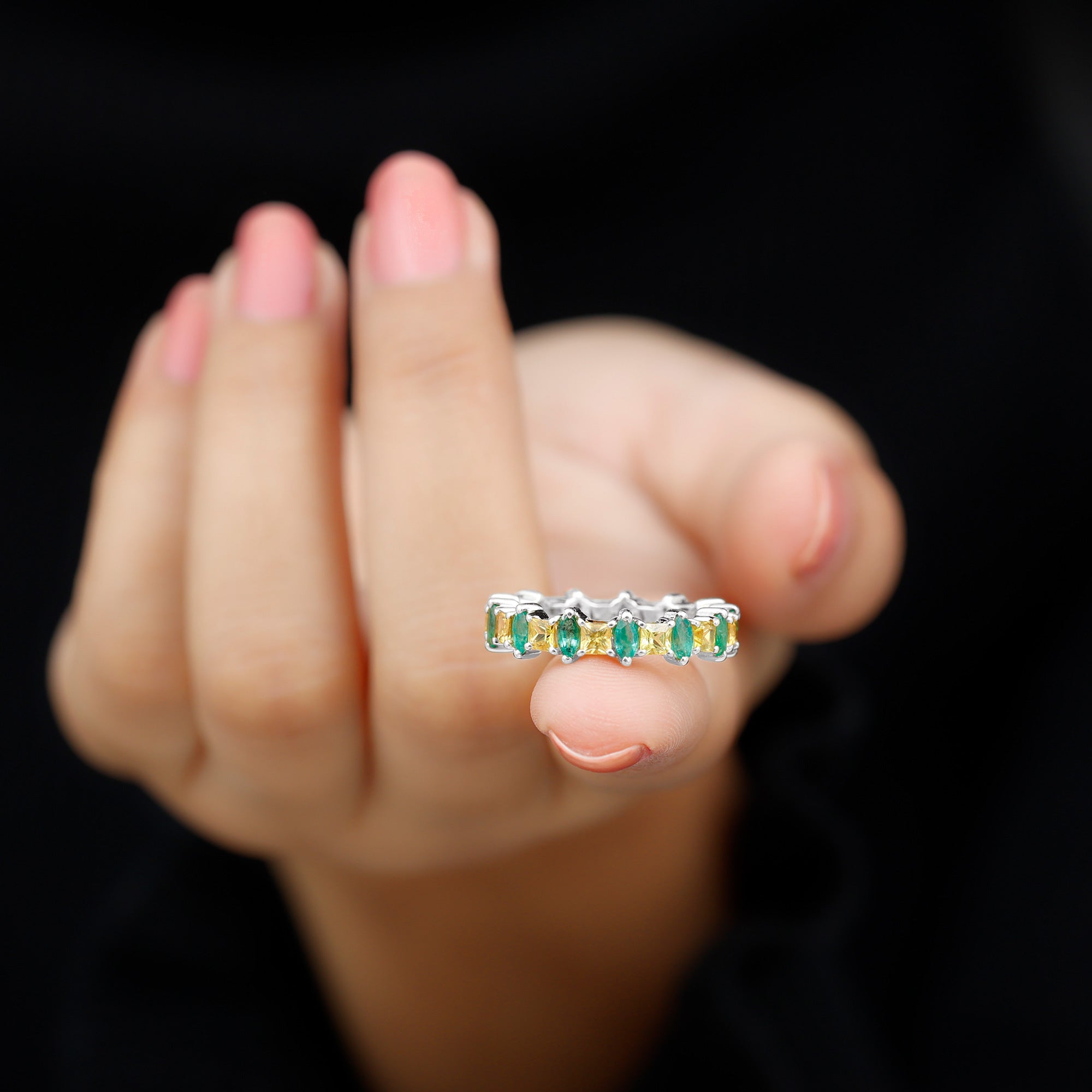 Emerald Eternity Band – Prong Setting Jewelry With Yellow Sapphire & Emerald And Sapphire Ring