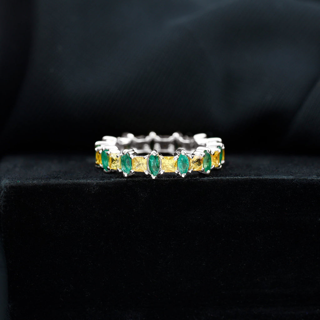 Emerald Eternity Band – Prong Setting Jewelry With Yellow Sapphire & Emerald And Sapphire Ring